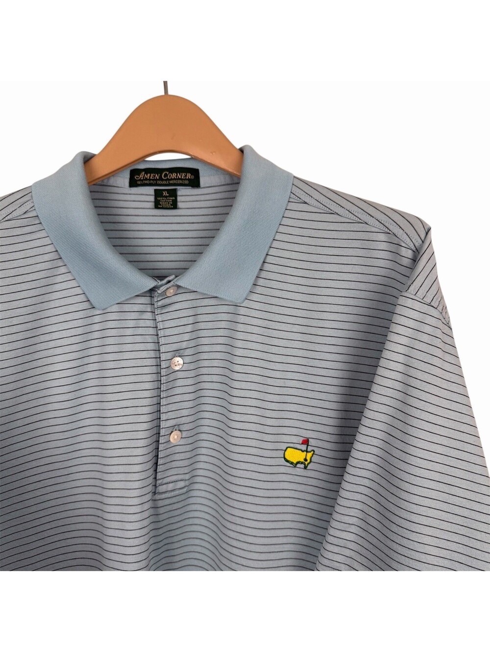Masters Golf Amen Corner Polo Shirt Mens XL Blue Striped Pima Cotton Logo